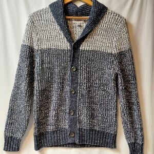 Goodfellow Shawl Collar Cardigan Men's Size Small Blue White Chunky Warm Cozy